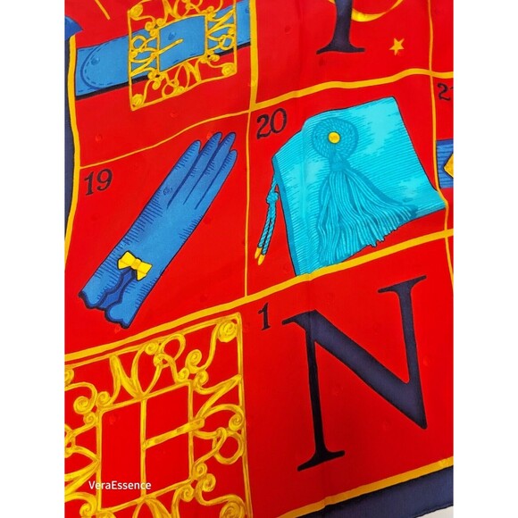 Vintage 1980s Nina Ricci Silk Scarf Printed Logo Hand Rolled Hem Gorgeous - Picture 7 of 9